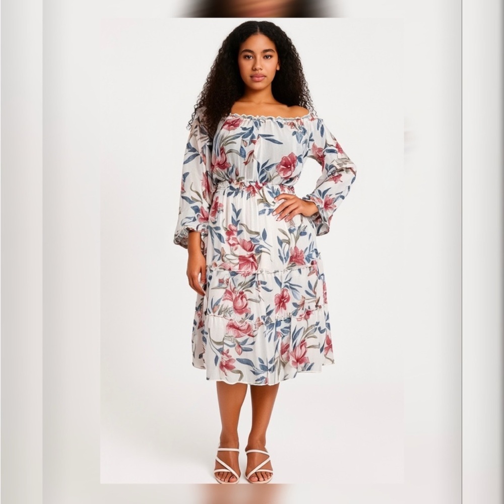 Kate and Lily Floral Off Shoulder Tiered Dress Size 10